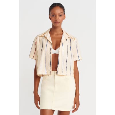 Dames Gestreepte Crop Shirt