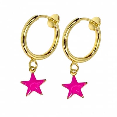 Klem oorbellen -roze ster- goudkleurig-geen gaatje-Charme bijoux