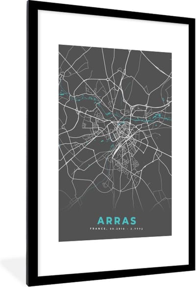 Fotolijst incl. Poster - Frankrijk - Kaart - Arras - Plattegrond - Stadskaart - 60x90 cm - Posterlijst