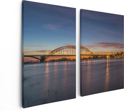 Artaza Canvas Schilderij Tweeluik Waalbrug in Nijmegen  - 80x60 - Foto Op Canvas - Canvas Print