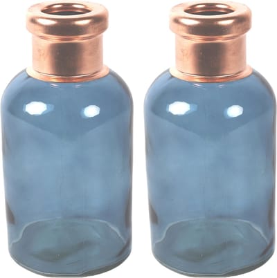 Countryfield Bloemenvaas Firm Bottle - 2x - transparant blauw/koper - glas - D10 x H21 cm