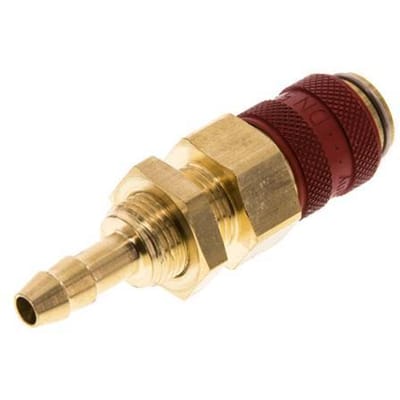 Messing DN 5 Rood Luchtkoppeling Snelkoppeling 6 mm Slangpilaar Schotkoppeling Double Shut-Off