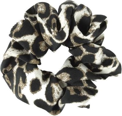Haarsoires Haarelastiek Scrunchie – Panterprint – Gladde Stof – Zwart Bruin Beige - Haarkrinkel - Haar Elastiek met Stof - Zacht & Haarvriendelijk