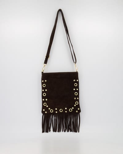Teatro - Indigo - Crossbodytas - Suede - Leer - Donkerbruin - Gouden Details