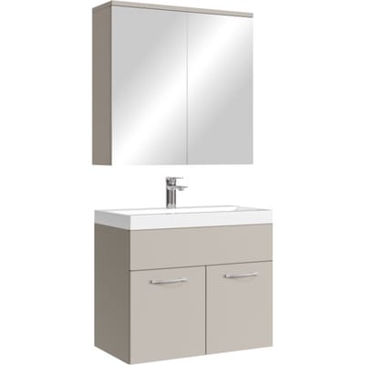 Badplaats Badkamermeubel Montreal 60 x 35 cm – Beige – Wastafel met Onderkast en Spiegelkast