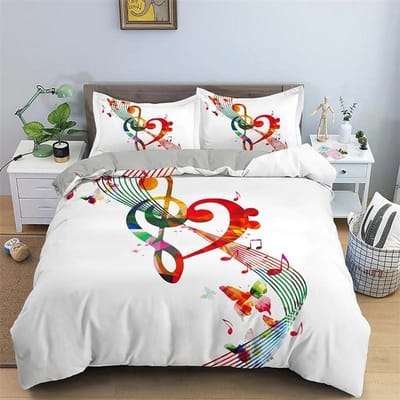 Muzieknoot Dekbedovertrek Muziekschrift Droomthema Blauw Zwart Overtrek voor Tienerjongens Kindermeisjes Cadeau Beddengoedset Dekbedovertrek Decor 135x200cm 2pcs