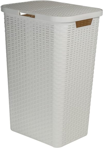 Wasmand Rotan Stijl - Waskleding Opslag - Wasruimte Organisatie - 60 Liter Capaciteit - 61x41x32cm - Wit