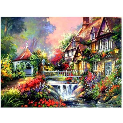 Peinture au diamant Paysage Maison chaleureuse Jardin Motif de broderie au diamant Strass Décor Couture 20X30CM gray