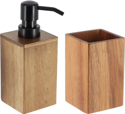 Tendance Zeeppompje en tandenborstel beker - Acacia - zwart - 8 x 11/16 cm