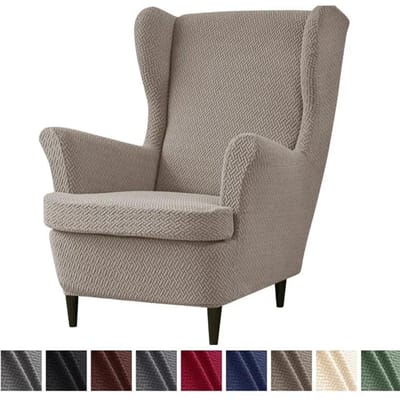 Effen Kleur Jacquard Fauteuilhoezen Stretch Spandex Wingback Fauteuilhoes Elastische Bankhoes met Zitkussenhoes gray