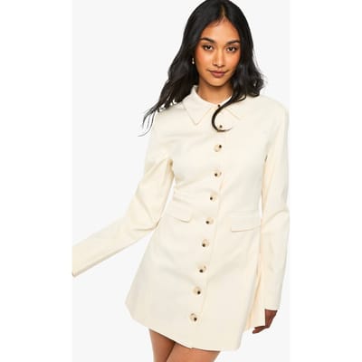 boohoo Dames Getailleerde Doorknoop Shirt Blazer Jurk | Creme | Maat: 40