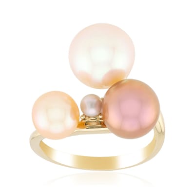 Cavill - Elegante Zilveren Ring met Witte Zoetwaterparel 9mm - 925 Sterling Zilver Verguld - Paarse & Perzik Ming Parels