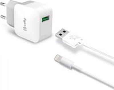 Celly USB-A Thuislader + USB-A naar Lightning kabel – Voor iPhone, iPod of iPad - 2.4A – 1 Meter - Wit