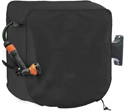 Tuinslanghaspelhoes - Beschermhoes voor Tuinslanghaspel - 60 x 45 x 60 cm - 420D Oxford Stof - Waterdicht - Stofdicht - Winddicht - UV-bestendig - Met Trekkoord - Geschikt voor Buitengebruik - Beschermhoes voor Intrekbare Tuinslang - Zwart