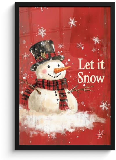 Poster in lijst - Fotolijst 40x60 cm - Posters - Sneeuwpret - Winter - Sneeuwpop - Posterlijst zwart - Decoratie - Wanddecoratie woonkamer - Muurdecoratie slaapkamer