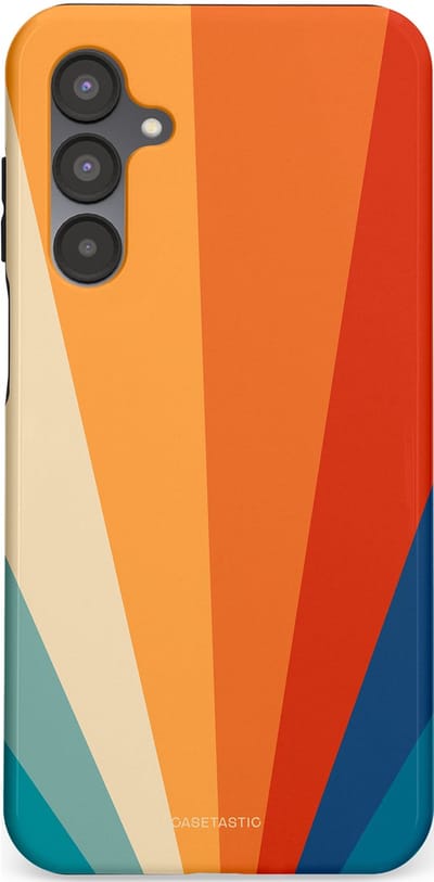 Casetastic hoesje geschikt voor Samsung Galaxy A16 - Dubbellaagse bescherming - Retro straal - Fashion Case - Oranje Okergeel Petrol Rood