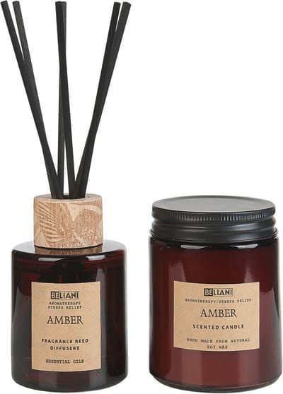 DARK ELEGANCE - Geurkaars met geurstokjes - Bruin - Amber - Soja wax
