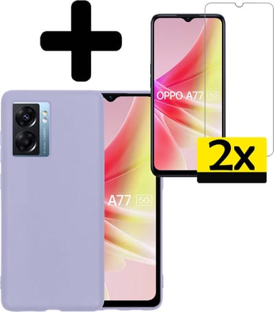 Hoesje - Met 2x Screenprotector - Geschikt voor OPPO A77 - Sterk & Shockproof - Back Cover - Siliconen Case - Telefoon Hoes - Telefoonhoesjes - Lila