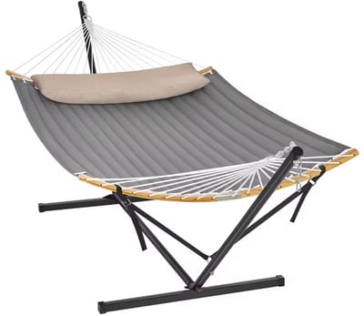 Vedder House - Hangmat met standaard - Grijs - Met kussen - Met opbergtas - Verstelbare hoogte - 2 personen - 140 cm breed