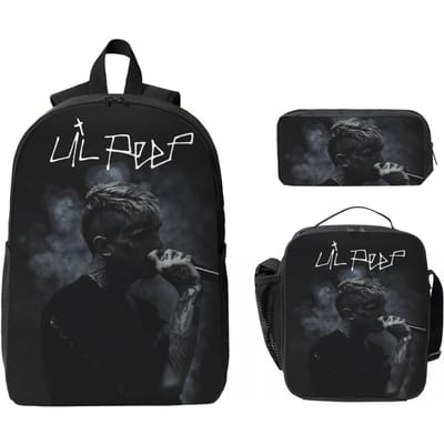 Lil Peep Coole Rapper Kinderrugzak Lunchbox Etuis voor Jongens Meisjes Rugzakken Schooltas Boekentas Set black