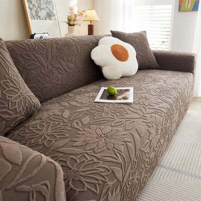 1 st Camellia Jacquard Elastische Bankhoes, Antislip Bankhoes, Bankhoes Vier Seizoenen Universele Meubelbeschermer Decor 1 Seater bruin