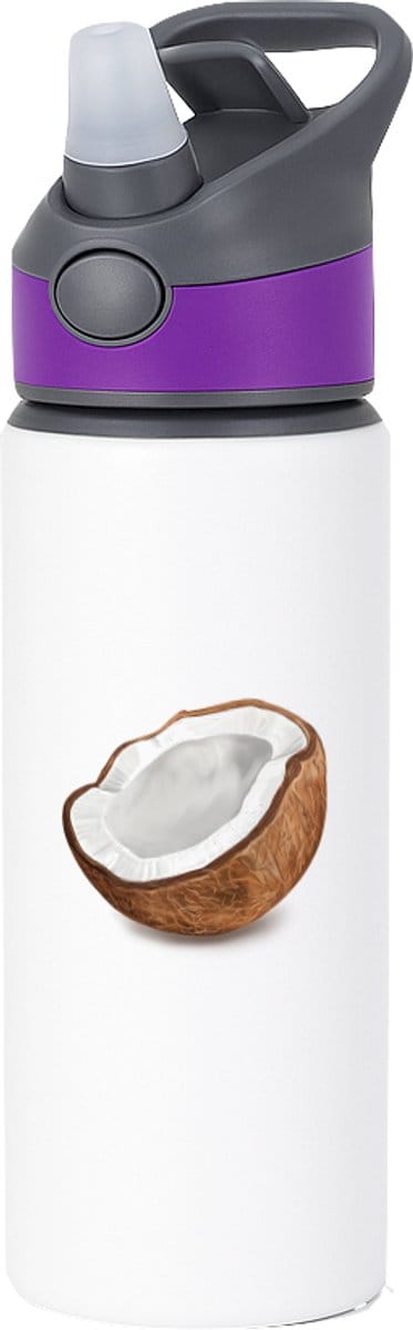Hacebo® - Kokosnoot waterfles met rietje paars - Fruitschaal - fruit liefhebbers - Kokos - vrucht - gezond eten - water fles - 650ML