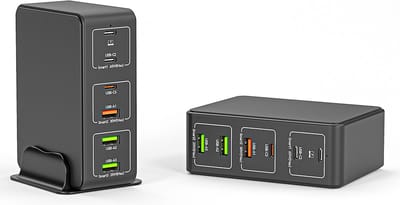 DrPhone WL18 120W Multipoort Oplader - USB-hub - 6-poort - PD 3.0 USB C 65W & QC 3.0 – Multi-USB-laadstation – Oplader - Zwart