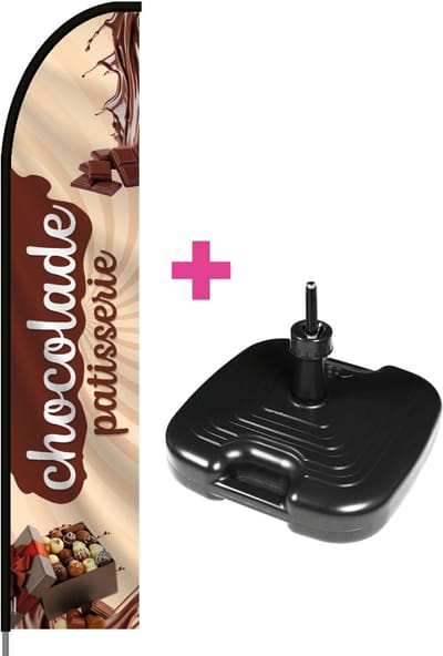 Beachflag - Chocolade Patisserie - Vlag + Parasolvoet + Rotator + Hengelsysteem + Draagtas - Actievlag.nl