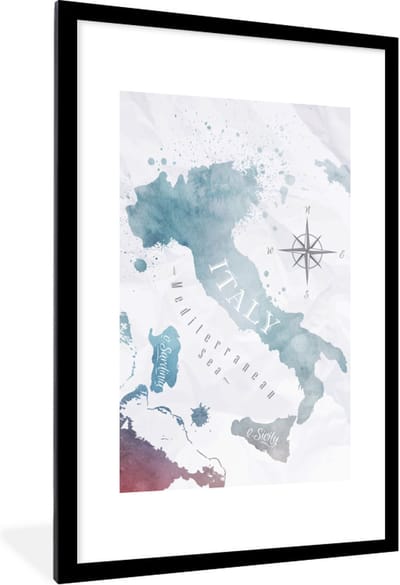 Poster in lijst - Fotolijst 60x90 cm - Posters - Wereldkaarten - Verf - Italië - Posterlijst zwart - Decoratie - Wanddecoratie woonkamer - Muurdecoratie slaapkamer