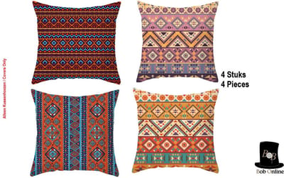 Bob Online™ - 4 Stuks – Etnische Kussenhoezen– 43.5 cm x 43.5 cm – 100 % Polyester – Kussenhoezen – Sierkussenhoezen – 4 Pieces Ethnic Cushion Covers