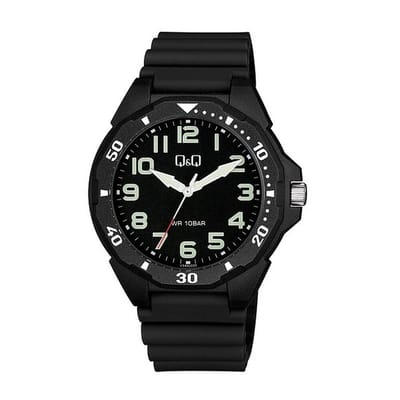 Q&Q VS44J003Y - Horloge - Sport - Analoog - Mannen - Heren - Plastic band - Rond - Cijfers - Metaal - Zwart - Wit - Crème - 10 ATM