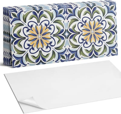 Coloray Plaktegels - Plantenpatroon met bloemen Wandtegel Zelfklevend - 60 cm x 30 cm - Blauw Plaktegels - 6 stuks - Rechthoek PVC Tegels - Plaktegels Keuken - Zelfklevende Vloertegels Badkamer - Vinyl Tegels Zelfklevend - Zelfklevende Wandtegels