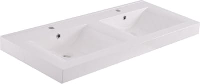 Xellanz Tigris wastafel dubbel met 2 kraangaten 120x46x8 cm kunstmarmer glans wit