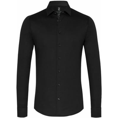 Desoto zwarte heren overhemd   Punt kraag   Slim Fit   Geen zakken   Knoopsluiting   Lange mouw Zwart XL