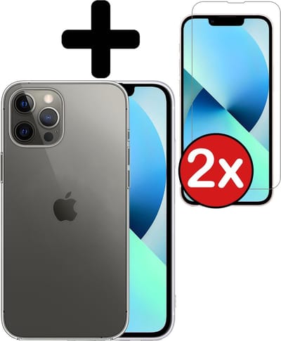 Hoesje - Met 2x Screenprotector - Geschikt voor Apple iPhone 13 Pro - Sterk & Shockproof - Telefoon Hoes - Back Cover - Siliconen Case - Telefoonhoes - Transparant