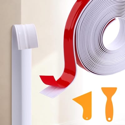 Zelfklevende Waterdichte Hoekstrip 8 m x 2 cm - Flexibele PVC Randbescherming met 2 Schrapers, Makkelijk op Maat te Snijden voor Deuren en Ramen