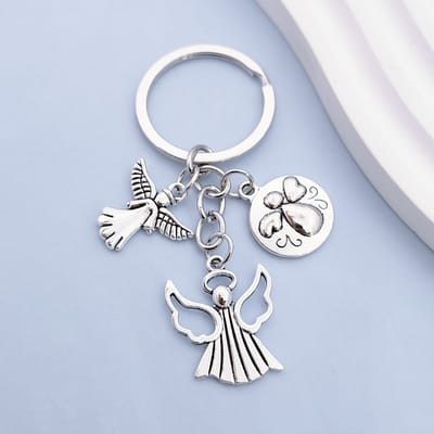 1 stuks Elegante Beschermengel Sleutelhanger, Creatieve Bedel Sleutelring voor Rugzakken en Autosleutels, Perfect Cadeau voor Geliefden gray