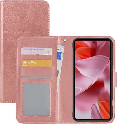 Hoesje - Met Pasjeshouder - Geschikt voor Google Pixel 9 Pro XL - Luxe Bookcase Portemonee - Flip Case - Kunstleer Book Case - Flipcase - Book Cover - Walletcase - Portemonneehoes - Rosé goud