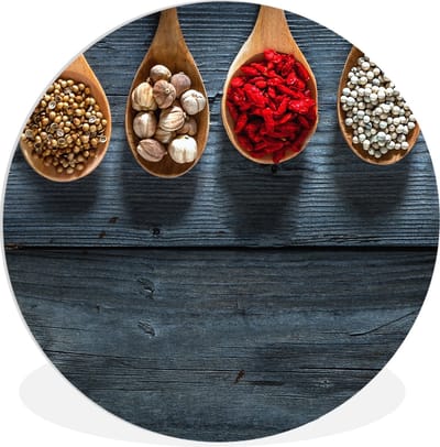 WallCircle - Wandcirkel 30x30 - Kruiden - Lepels - Hout - Keuken - Specerijen - Industrieel - Ronde schilderijen woonkamer - Wandbord rond - Muurdecoratie cirkel - Kamer decoratie binnen - Wanddecoratie muurcirkel - Woonaccessoires