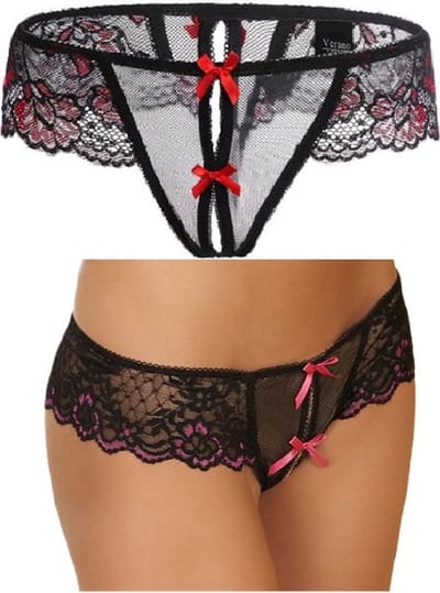 Kruisloos Kanten Slipje I Sexy Slipje Met Strikje I Patroon Slipje I Sexy String I Erotisch Ondergoed I M/L