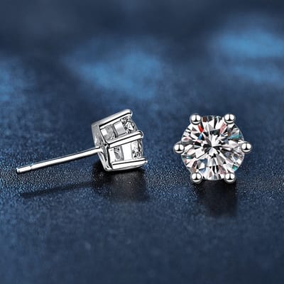 Klassieke 6-Poots Solitaire Oorbellen – Moissaniet Steen – 1 ct