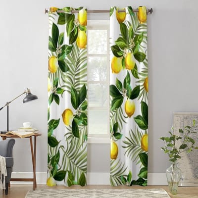 Handgetekende Citroen Raamgordijnen Voor Woonkamer Slaapkamer Luxe Modern Keukengordijnen Stoffen Draperieën 135W x 135H(cm) x1
