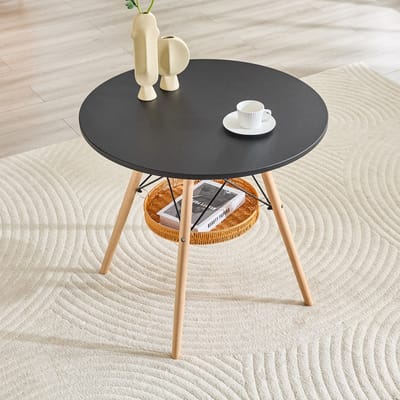 MODENUIT Eettafel - Ronde Tafel Met Opbergmand - Voor Eethoek En Balkon - Massief Hout En Zwart MDF - 80 Cm