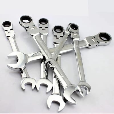 Steek-ringsleutelset - Flexibele kop - Auto reparatie - Dubbel doel gereedschap - 1 stuk - Zilverkleurig