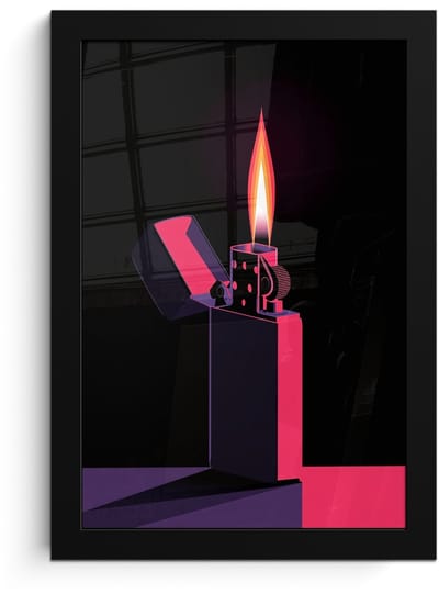 Poster in lijst - Fotolijst 20x30 cm - Posters - Aansteker - Vlam - Donker - Posterlijst zwart - Decoratie - Wanddecoratie woonkamer - Muurdecoratie slaapkamer
