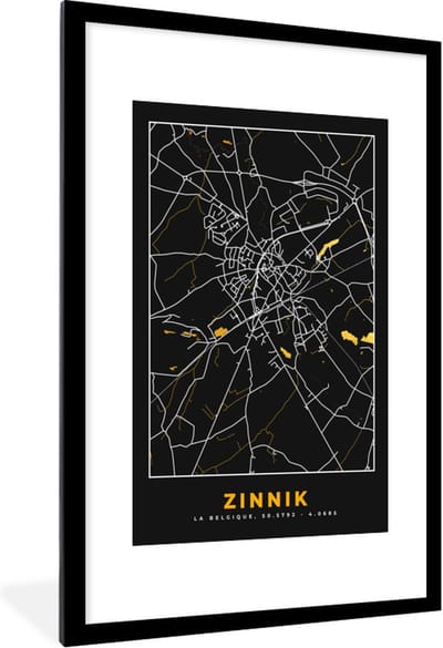 Fotolijst incl. Poster - Zinnik - Goud - Stadskaart - Kaart - Plattegrond - 80x120 cm - Posterlijst