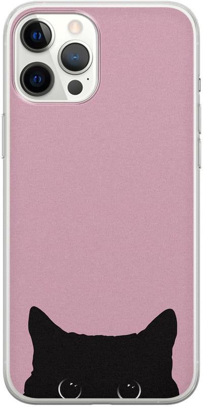 Hoesje geschikt voor iPhone 12 Pro Max - Zwarte kat - Soft Case - TPU - Print - Roze - Mooie Telefoonhoesjes