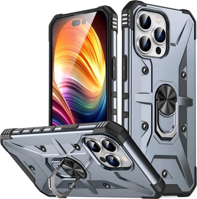 Coverup Hoesje - Geschikt voor iPhone 15 Pro Max Hoesje - Coverup Heavy Duty Ring Kickstand Back Cover - Grijs