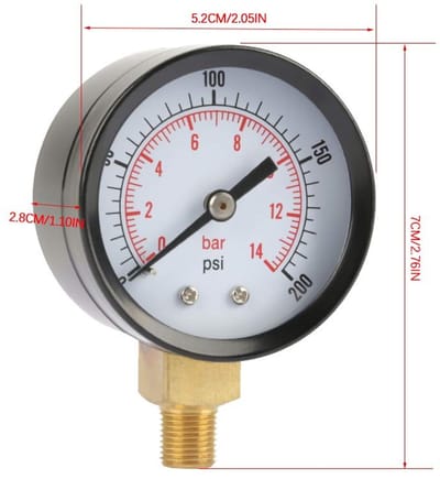 Dailygoods- Manometer 0-200psi/0-14bar - Drukmeter - Metalen Behuizing - Eenvoudig te Gebruiken - NPT 1/8" Aansluiting - Stabiele Prestaties