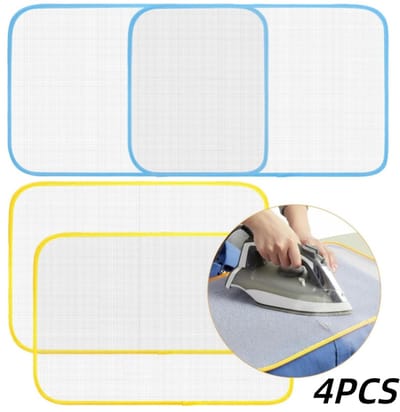 4 stuks - Strijkdoek - Antislip strijkmat - Strijknet - Warmte-isolerend gaas - Geschikt voor strijken en naaien - Strijkaccessoires - Beschermt delicate kledingstukken tegen oververhitting - Blauw - Geel - 60*40 cm